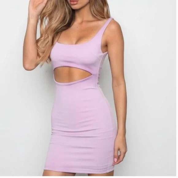 Tiger Mist Dress Womens Extra Small Lilac Lavender Mini Coco Bodycon Cut Out